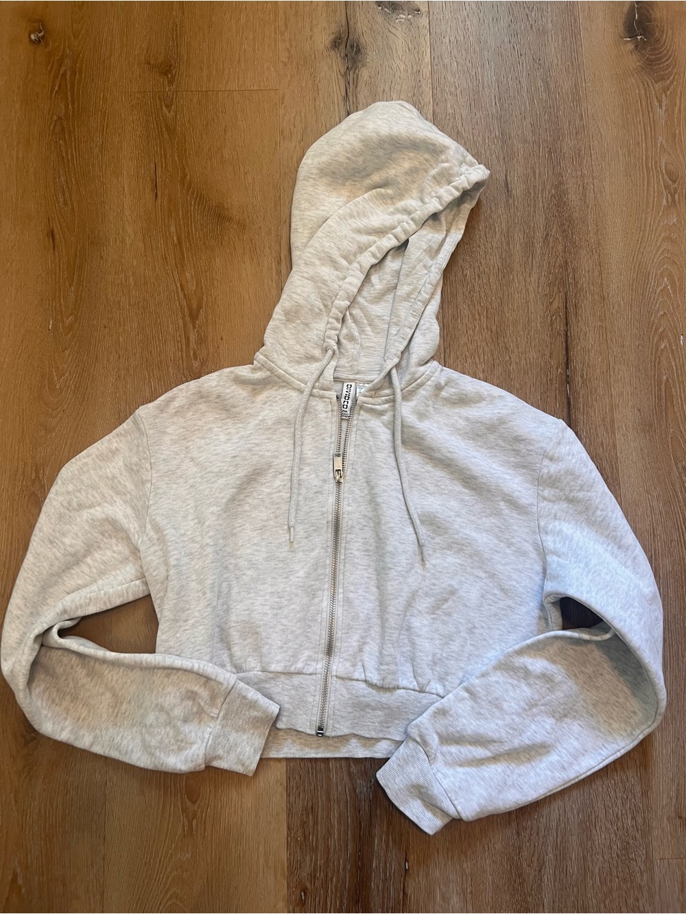 Divided H&M Small Light Gray Cropped Zip-Up Hoodie Jacket